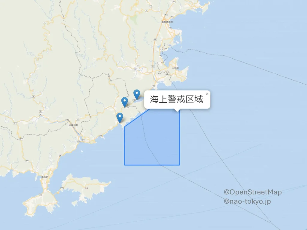 和歌山県串本町のロケット打ち上げにおける海上警戒区域
