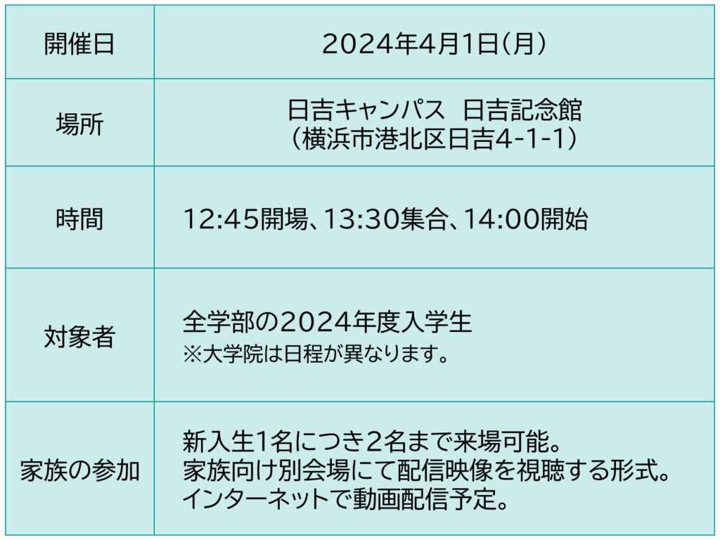 2024年4月慶應義塾大学入学式の日時・場所・家族の参加可否について