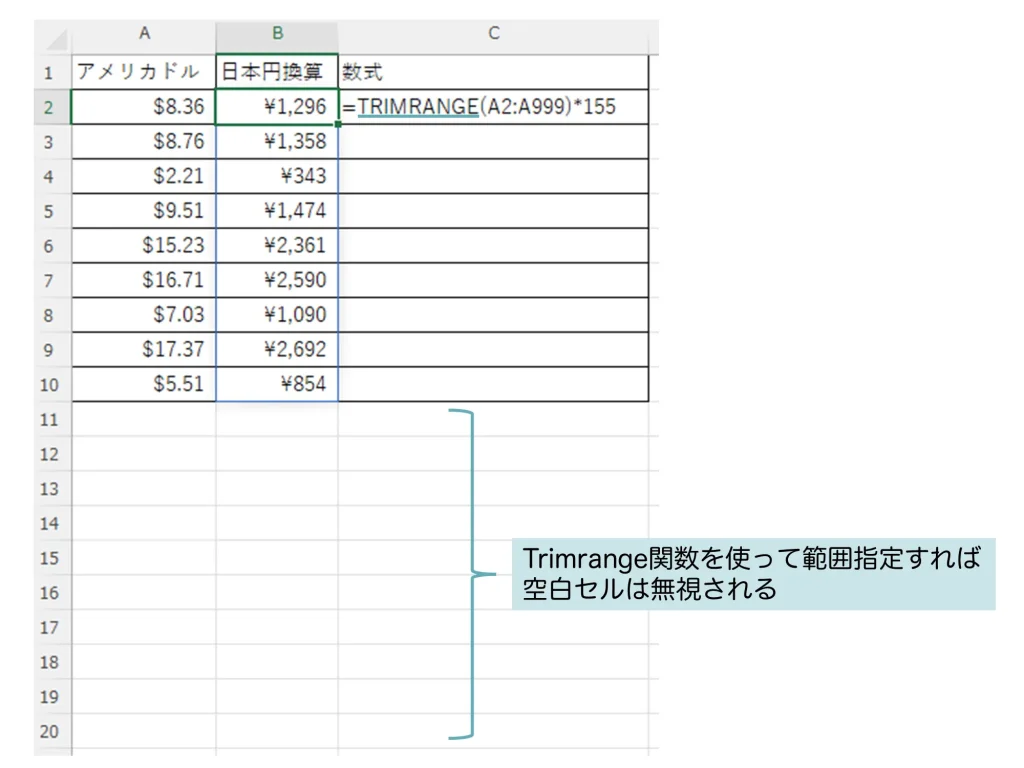 Trimrange関数を使った例