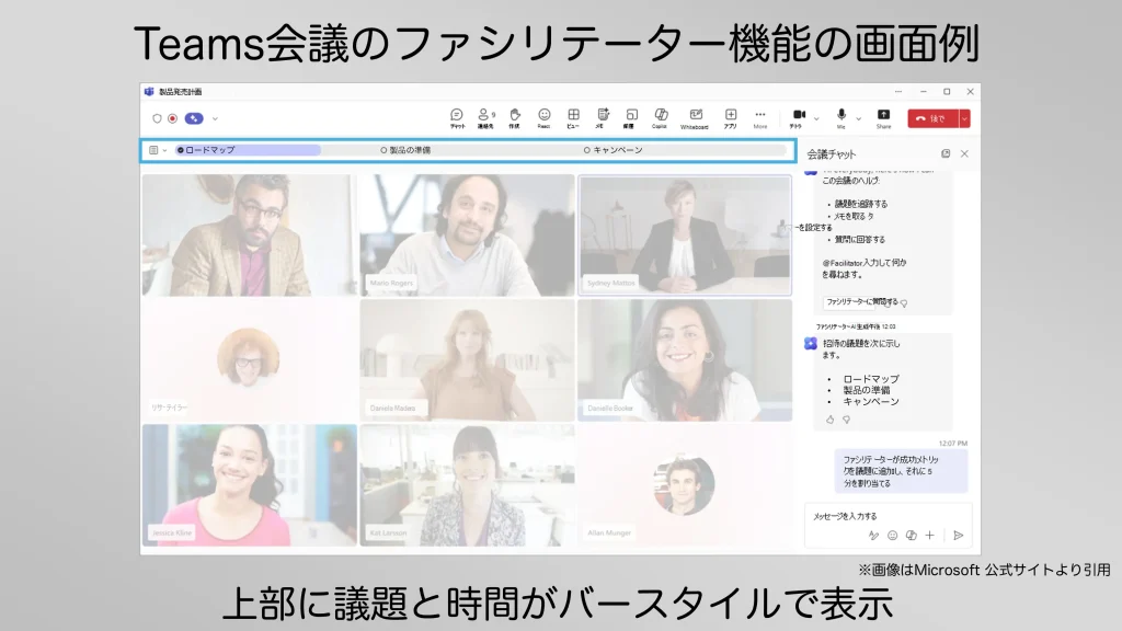 Teams会議のファシリテーター機能の画面例